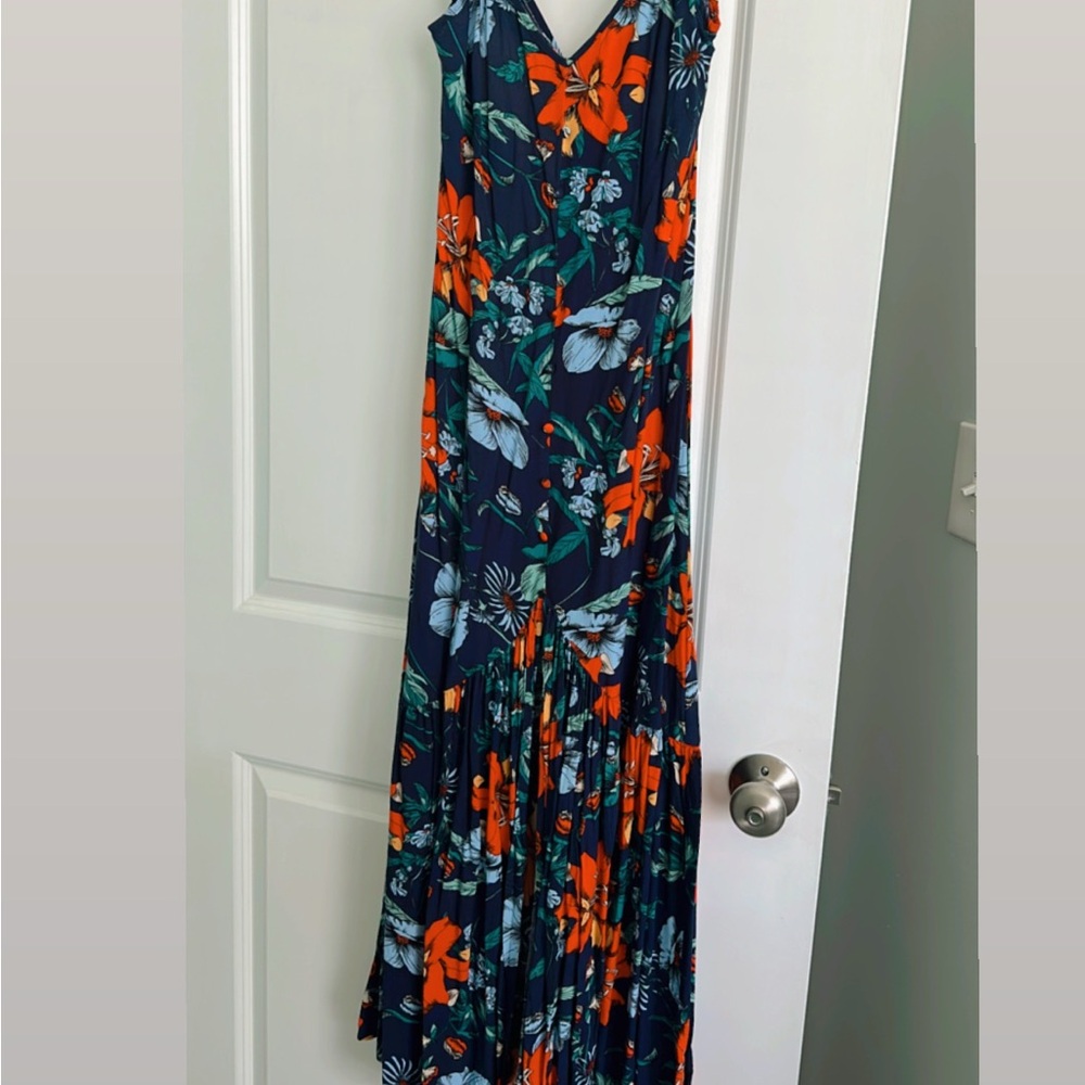 Floral Maxi Dress - Navy and Orange